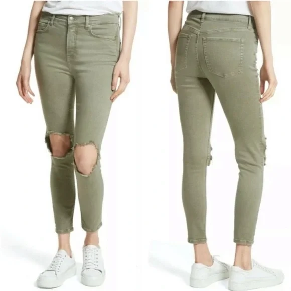 Free People Moss High Rise Distressed Busted Knee Skinny Jeans Size 31 - Picture 2 of 12